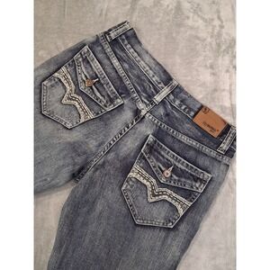 Flypaper Mens 30x32 Bootcut Whiskered Fade Embroidered Flap Pocket Denim Jeans